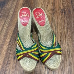 Christian loubouton rasta rope wedge slides